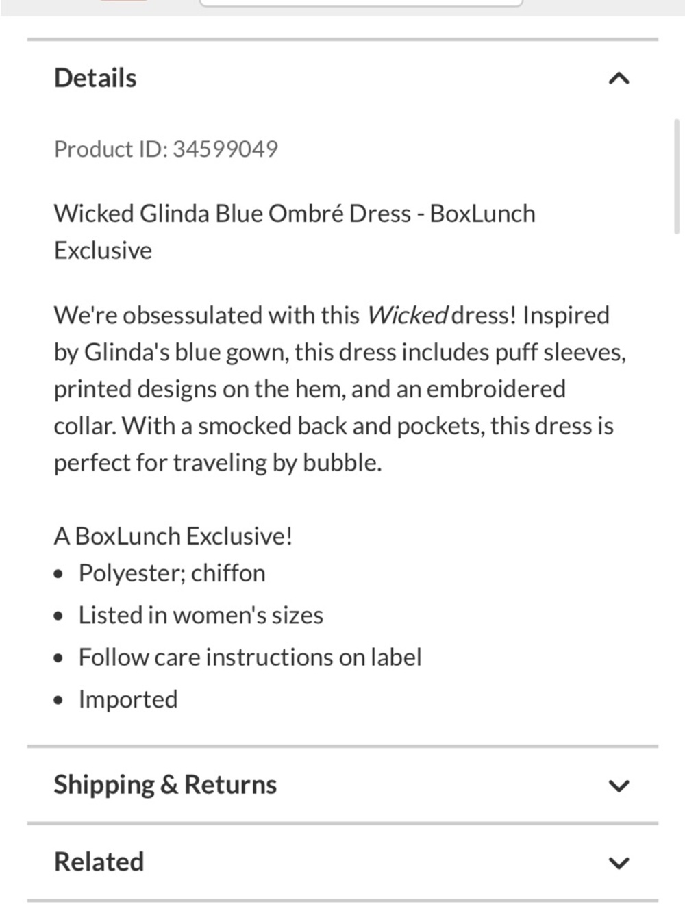 NWOT Wicked Glinda Blue Ombré Dress - BoxLunch Exclusive - Picture 7 of 15